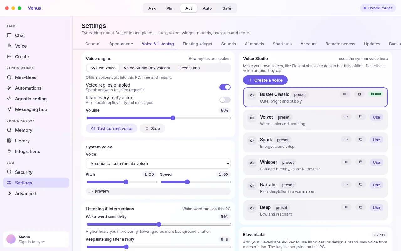 Voice settings